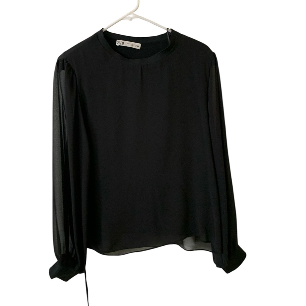 Zara Black Puff Sleeve Long Blouse